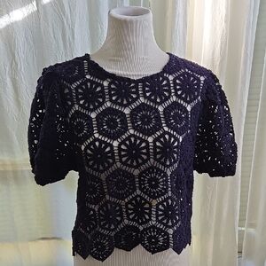 Haute Monde Navy Crochet Crop Top